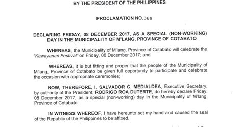Proclamation No. 368 .